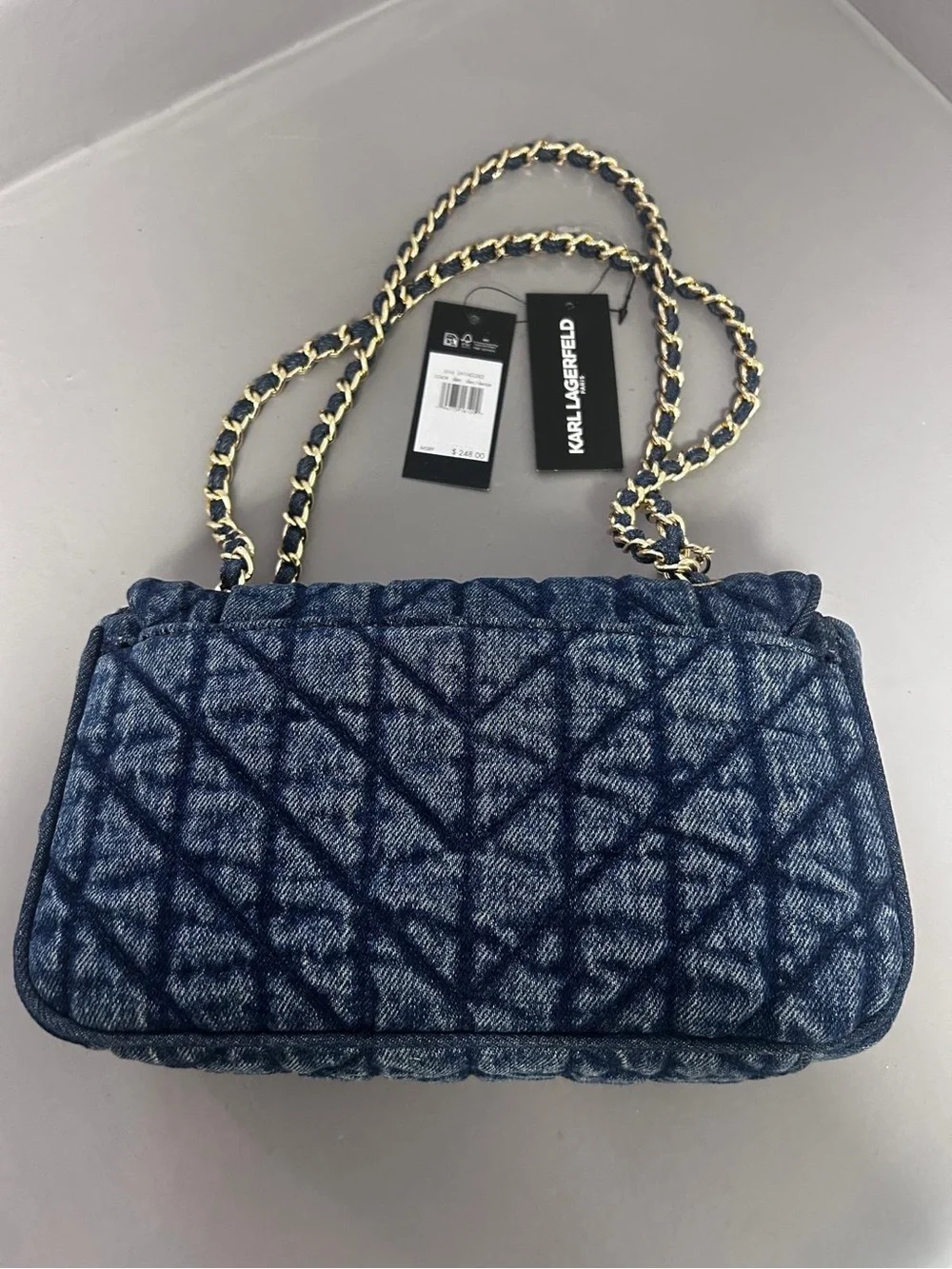 KARL LAGERFELD PARIS Blue Quilted Turn Lock Chain Strap Shoulder Bag